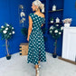 Breffy Asymmetric Neckline Skater Midi Forest Polka