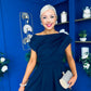 Breffy Asymmetric Neckline Skater Midi Navy PRE ORDER Arriving 3 Oct