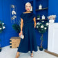 Breffy Asymmetric Neckline Skater Midi Navy PRE ORDER Arriving 3 Oct