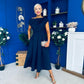Breffy Asymmetric Neckline Skater Midi Navy PRE ORDER Arriving 3 Oct
