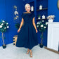 Breffy Asymmetric Neckline Skater Midi Navy PRE ORDER Arriving 3 Oct