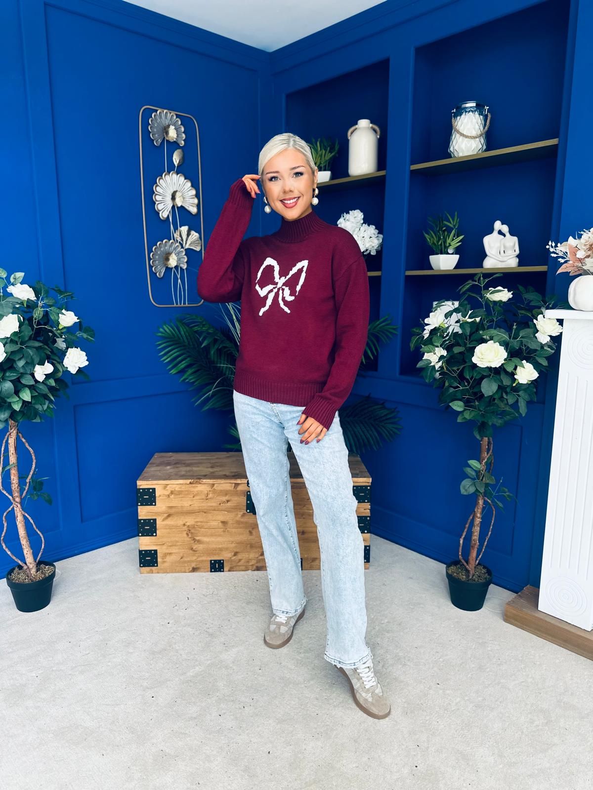 Bowie Detailed Knit Jumper Wine