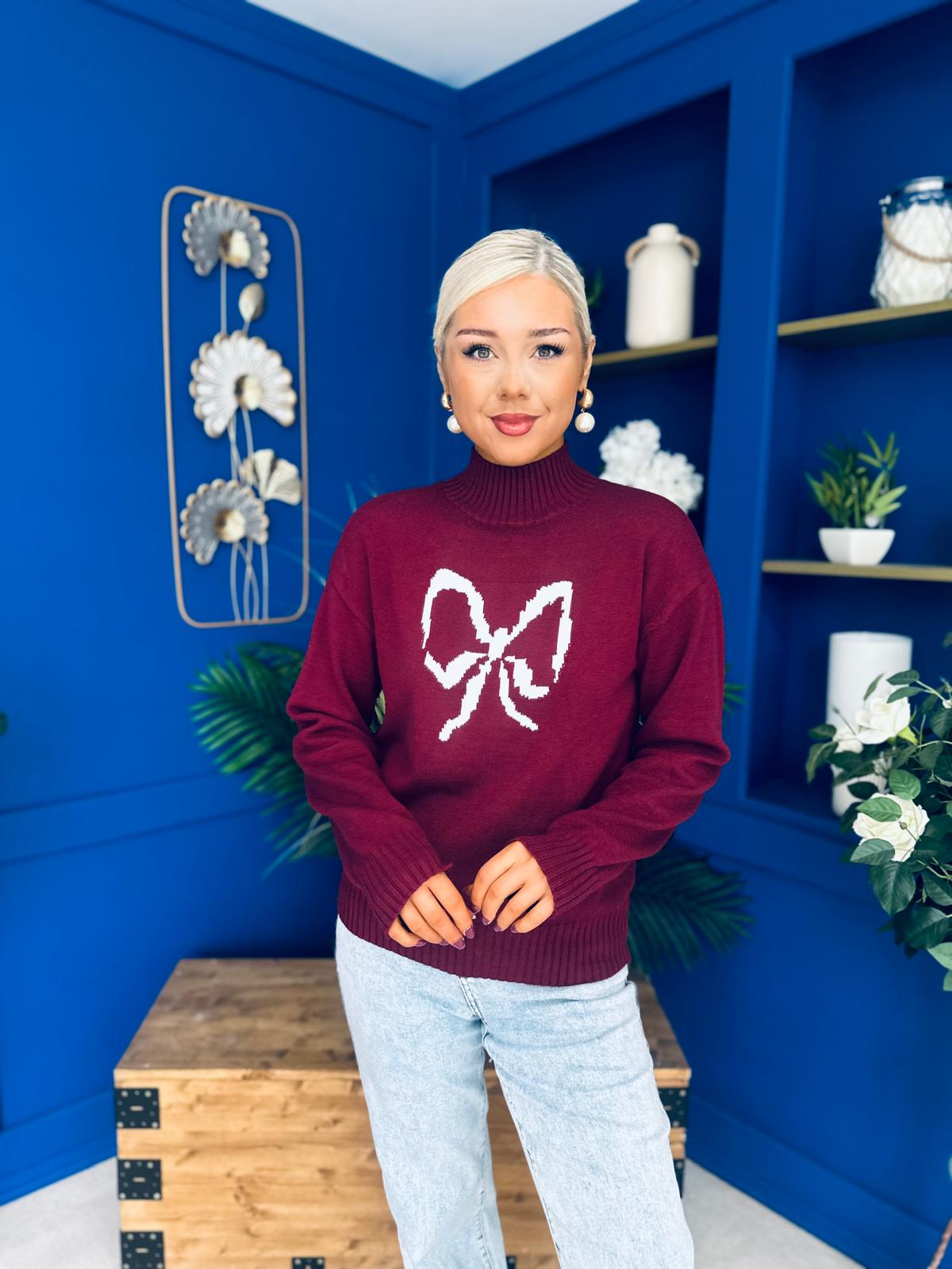 Bowie Detailed Knit Jumper Wine