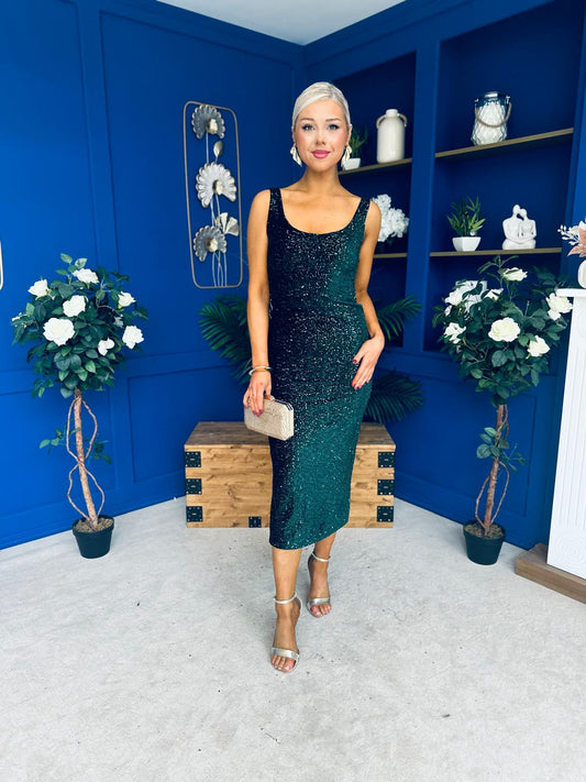 Mabel Sequin Occasion Dress Forest