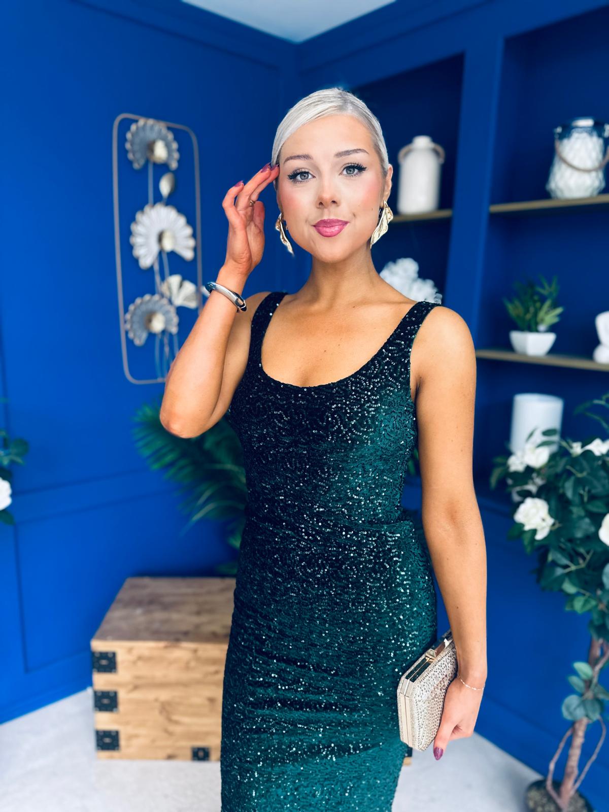 Mabel Sequin Occasion Dress Forest