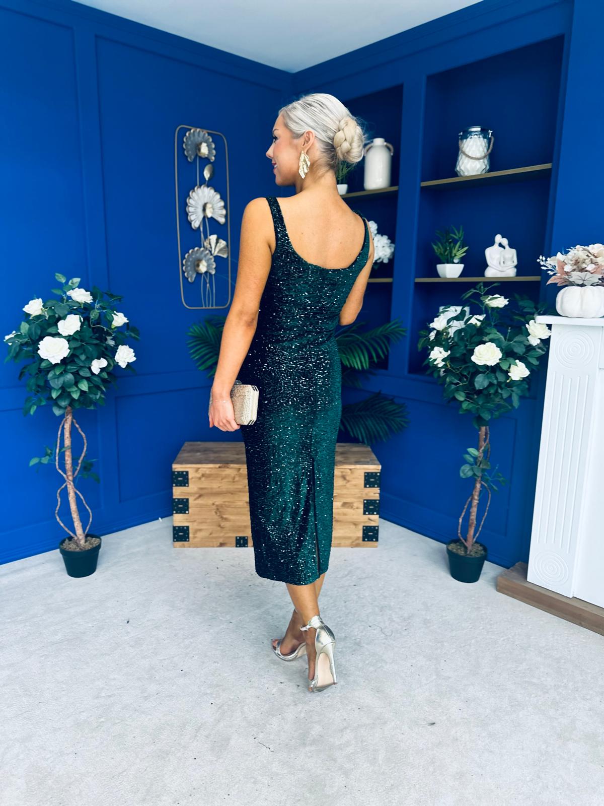 Mabel Sequin Occasion Dress Forest