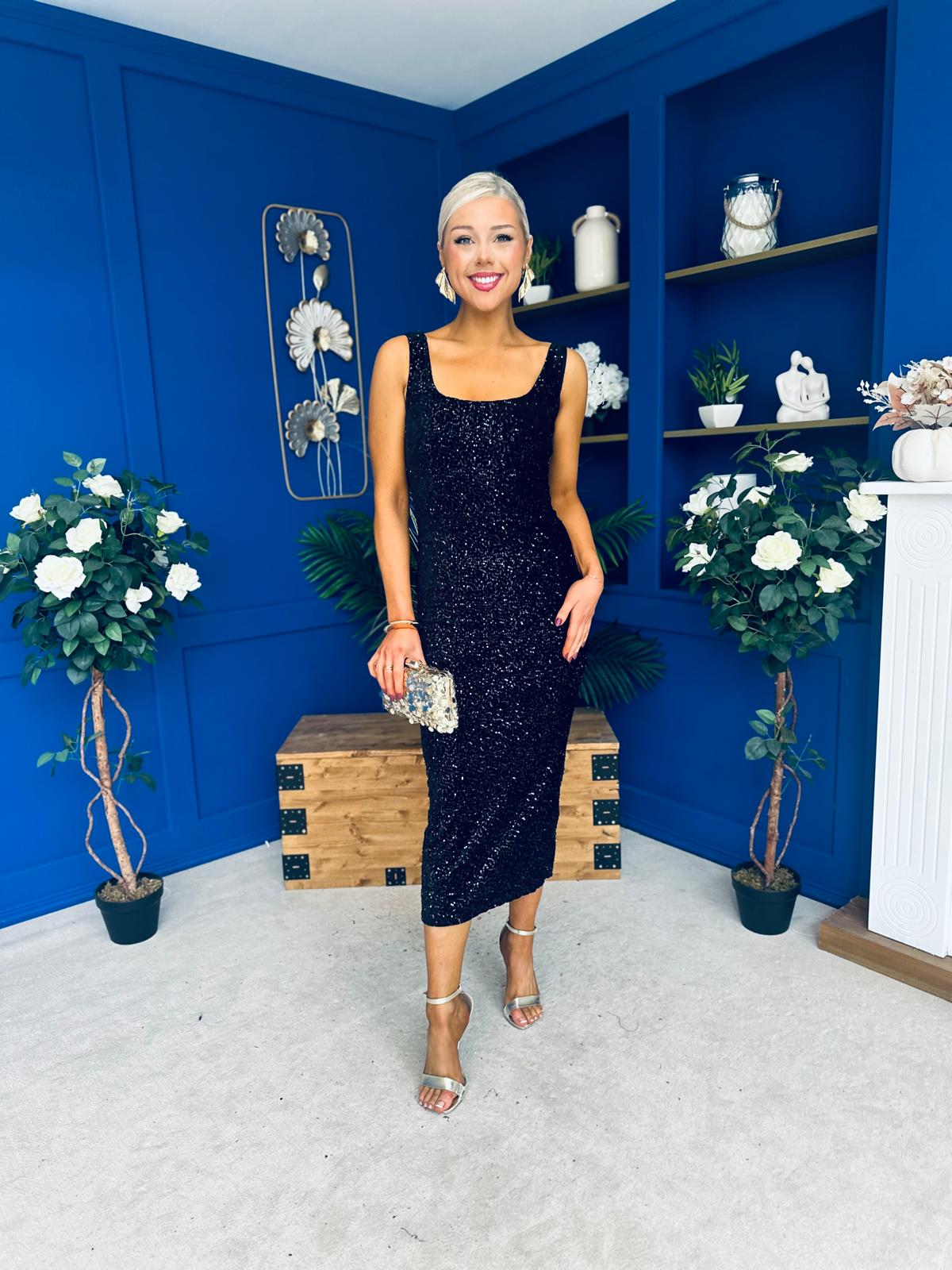 Mabel Sequin Occasion Dress Black