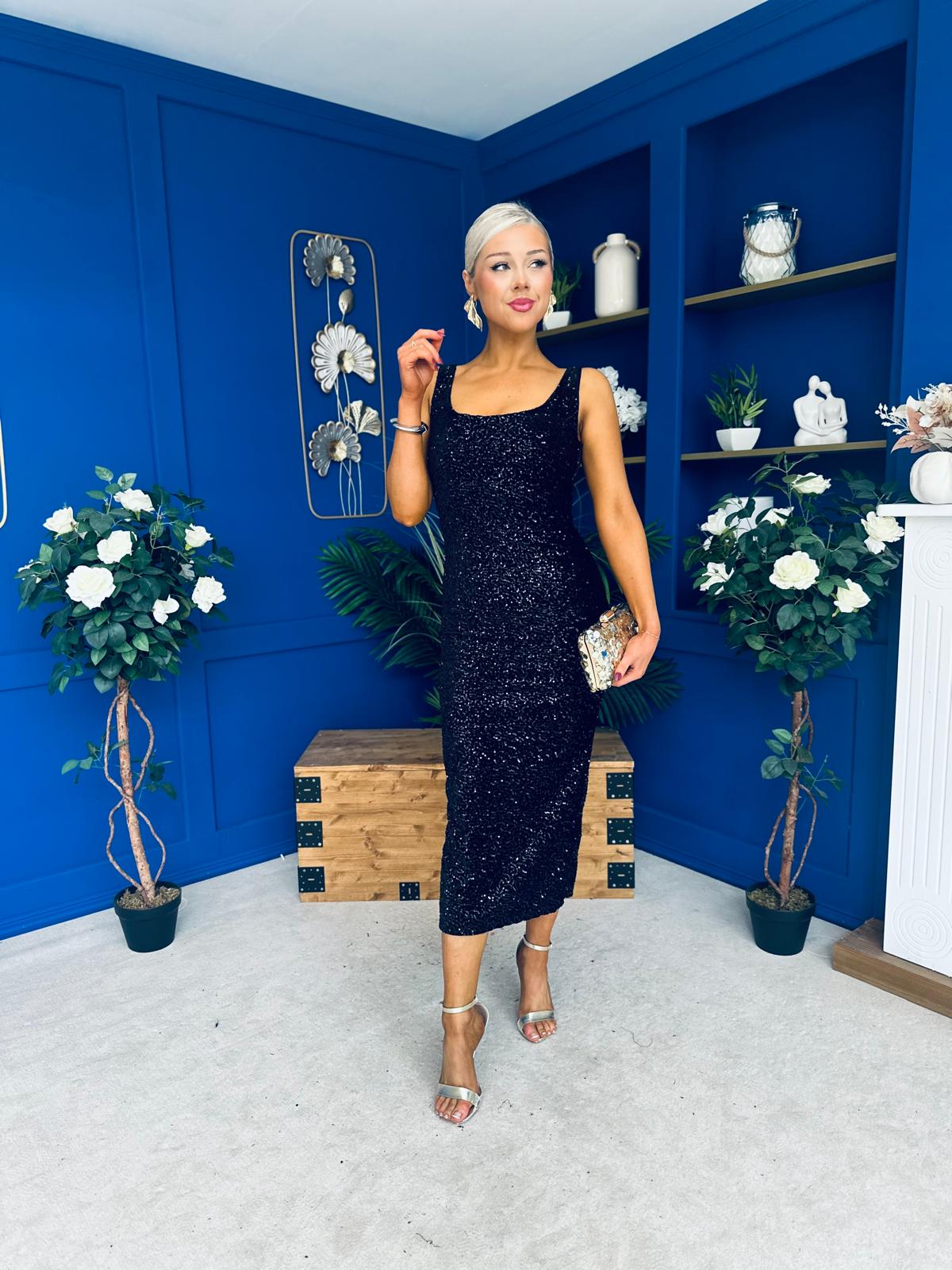 Mabel Sequin Occasion Dress Black