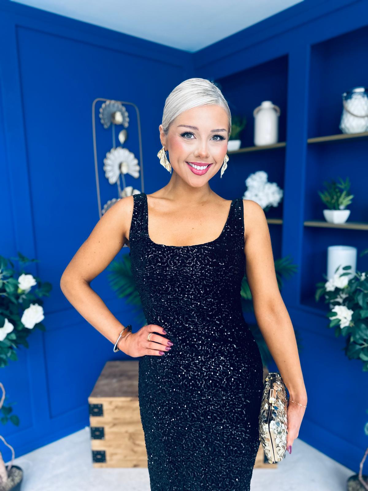 Mabel Sequin Occasion Dress Black