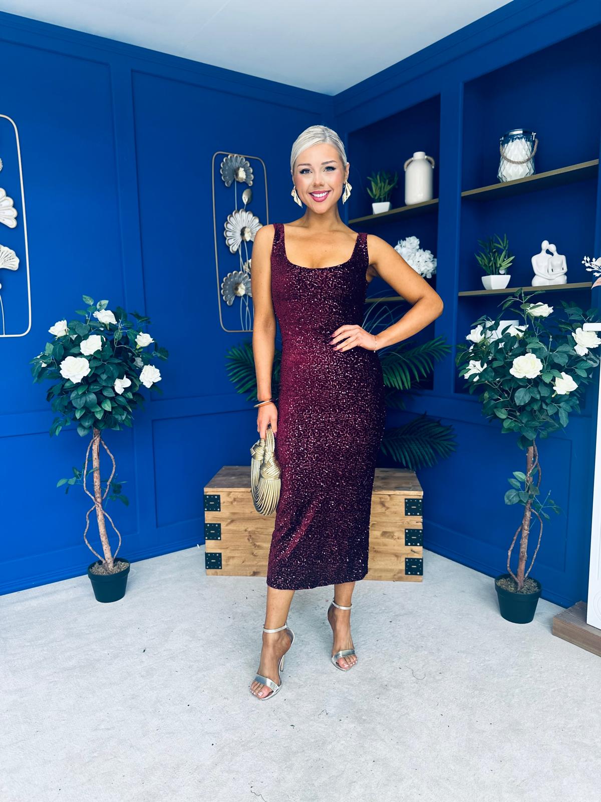 Mabel Sequin Occasion Dress Burgundy