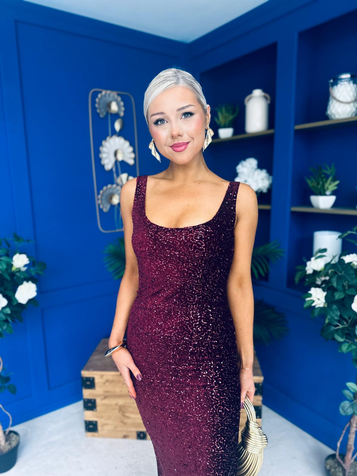 Mabel Sequin Occasion Dress Burgundy