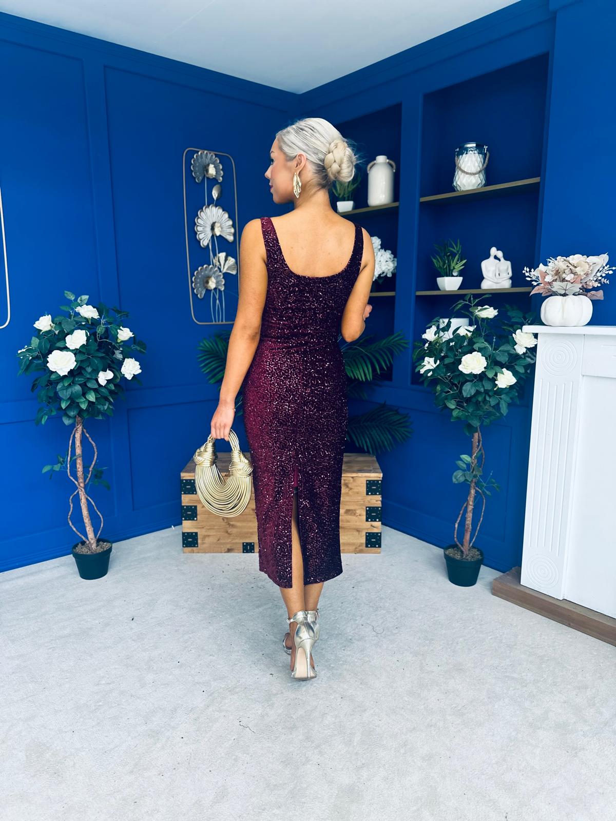 Mabel Sequin Occasion Dress Burgundy