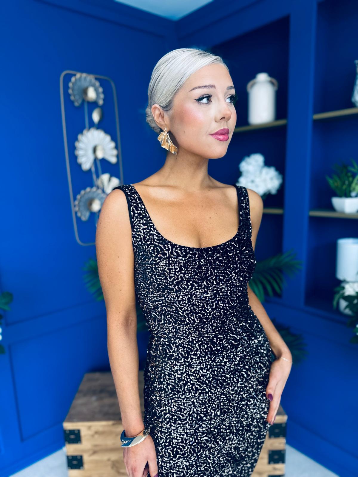 Mabel Sequin Occasion Dress Black Gold