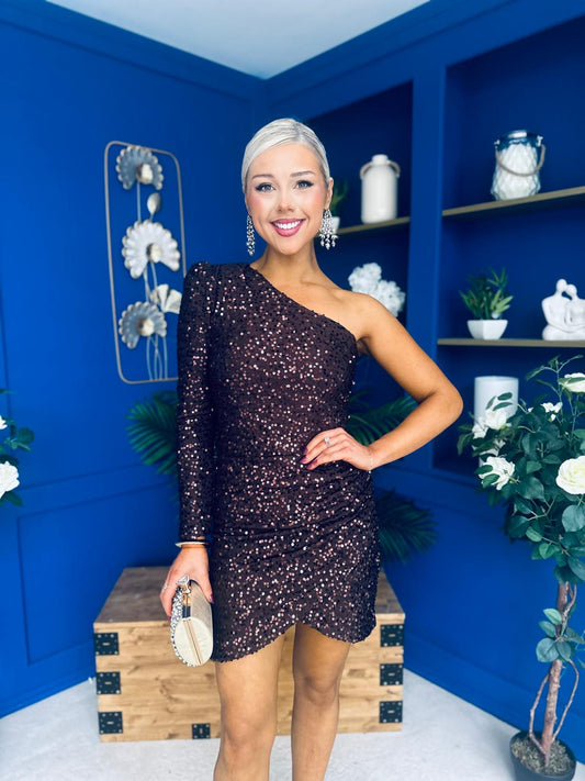 Beverly One Shoulder Sequin Mini Dress Coco