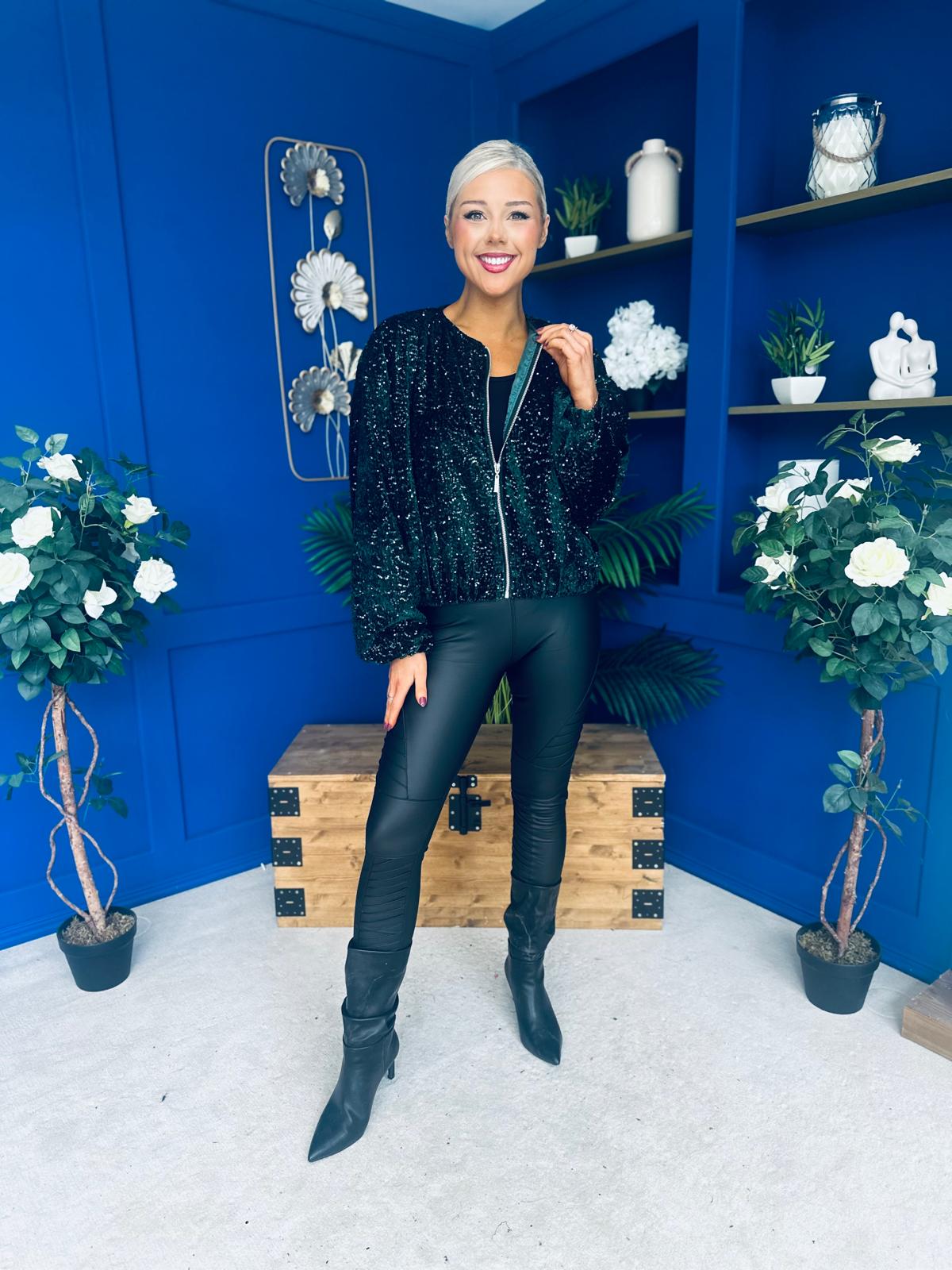 Cody Sequin Bomber Jacket Forest