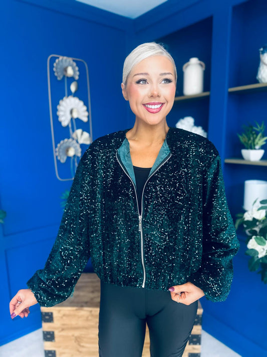 Cody Sequin Bomber Jacket Forest