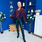 Cody Sequin Bomber Jacket Burgundy