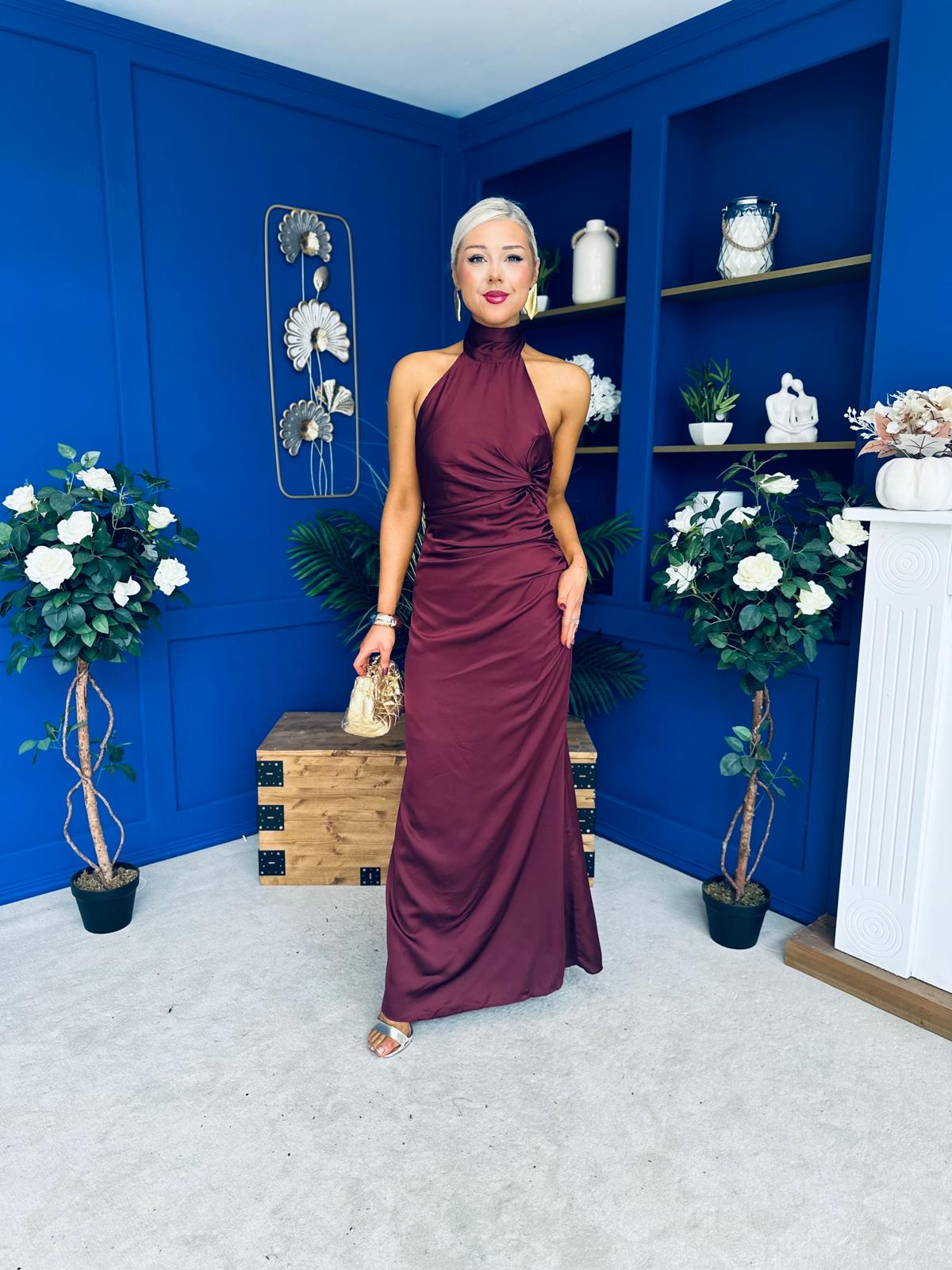 Jayden Halterneck Occasion Dress Burgundy