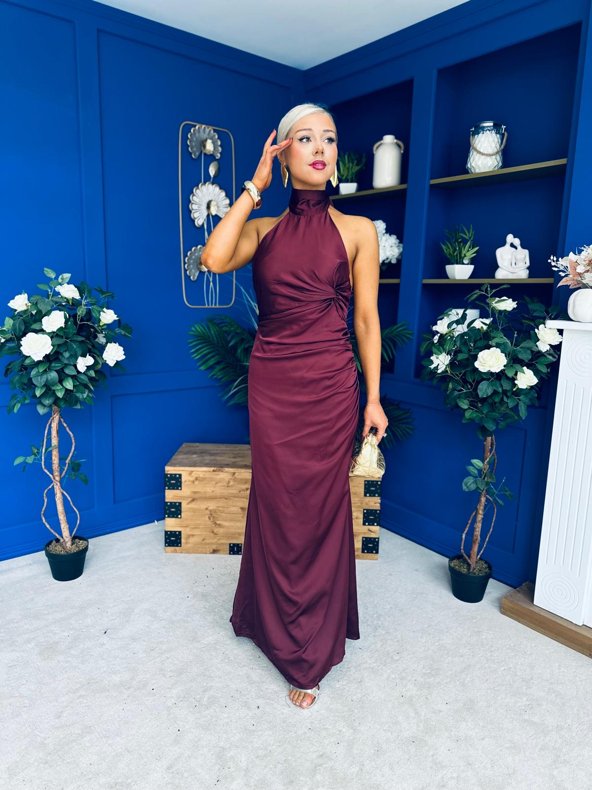 Jayden Halterneck Occasion Dress Burgundy
