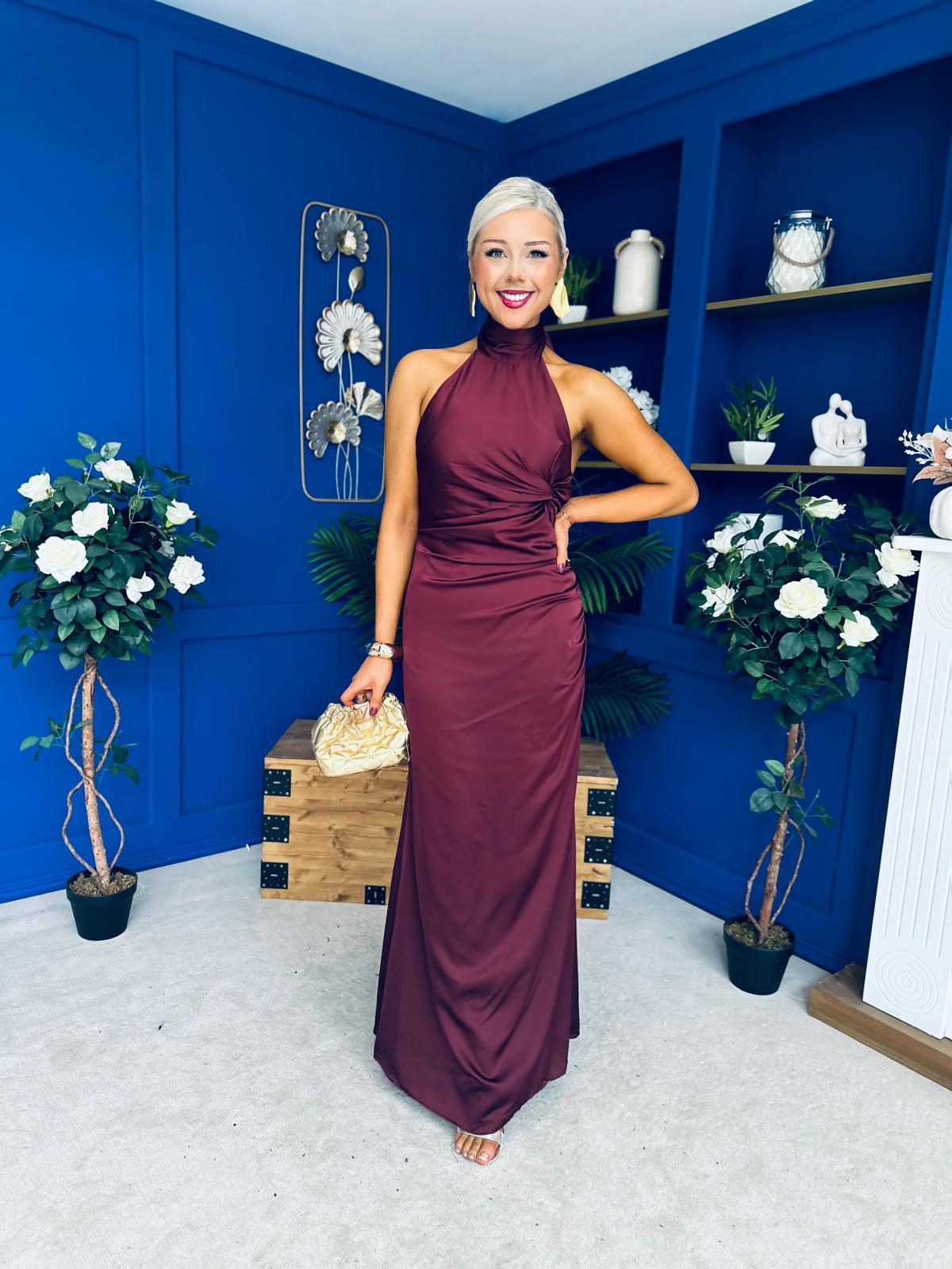 Jayden Halterneck Occasion Dress Burgundy