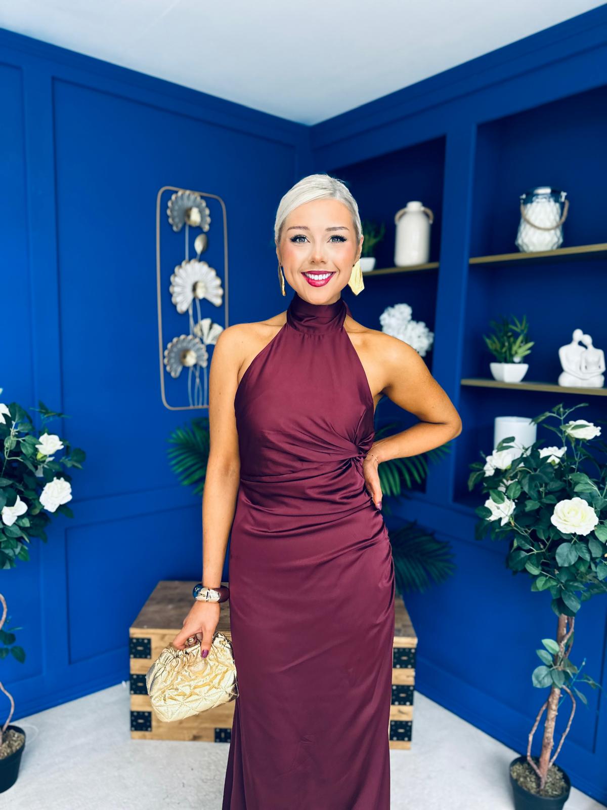 Jayden Halterneck Occasion Dress Burgundy