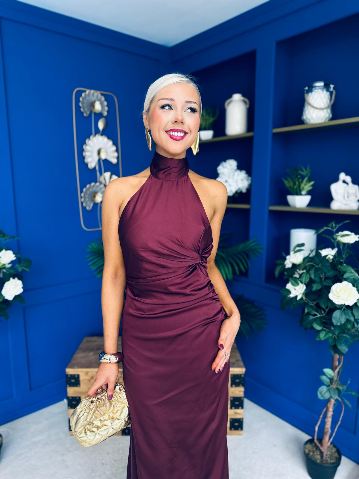 Jayden Halterneck Occasion Dress Burgundy