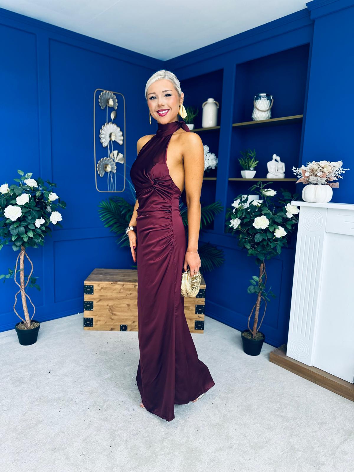 Jayden Halterneck Occasion Dress Burgundy