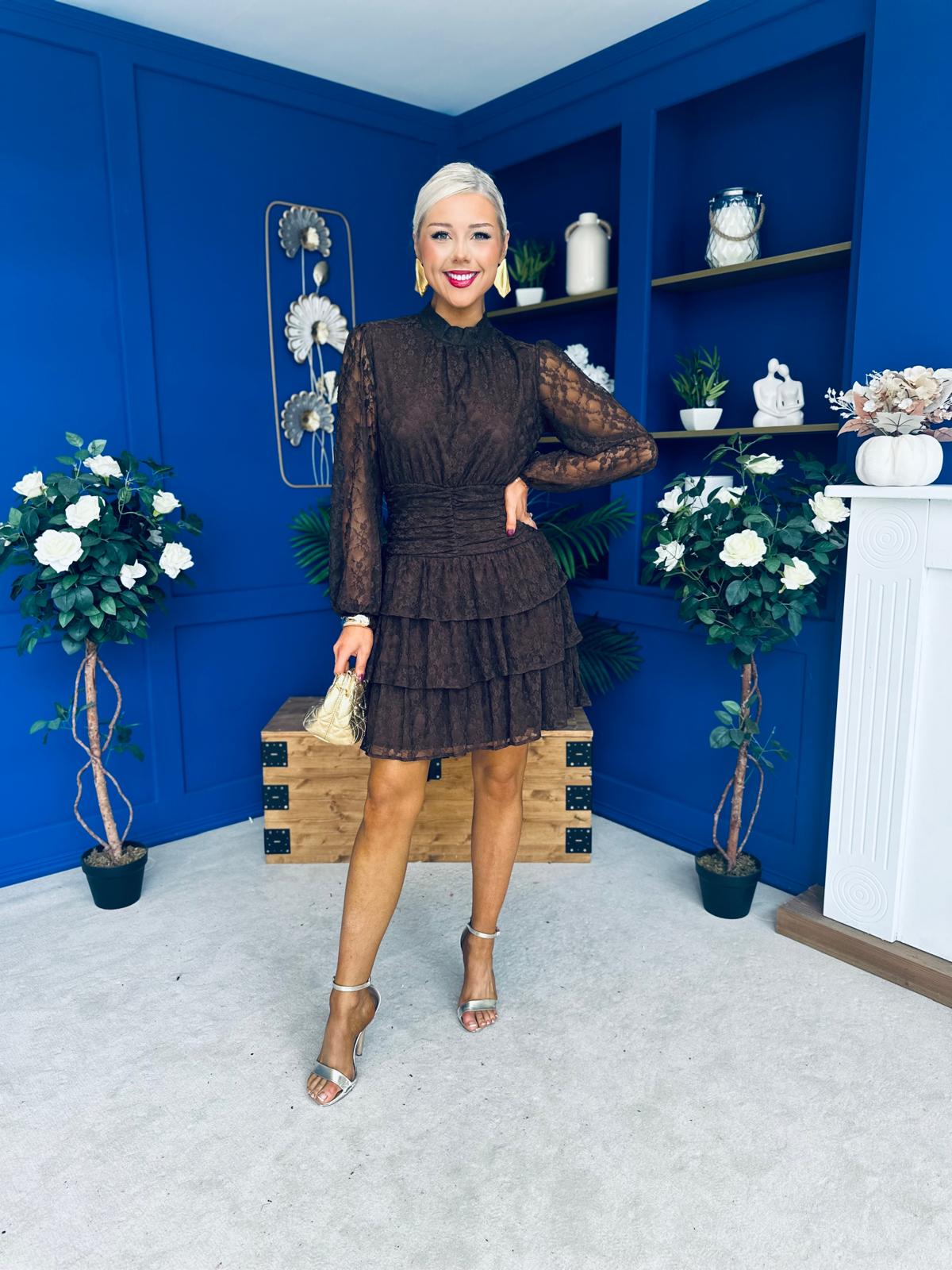 Sara Lace High Neck Mini Dress Coco