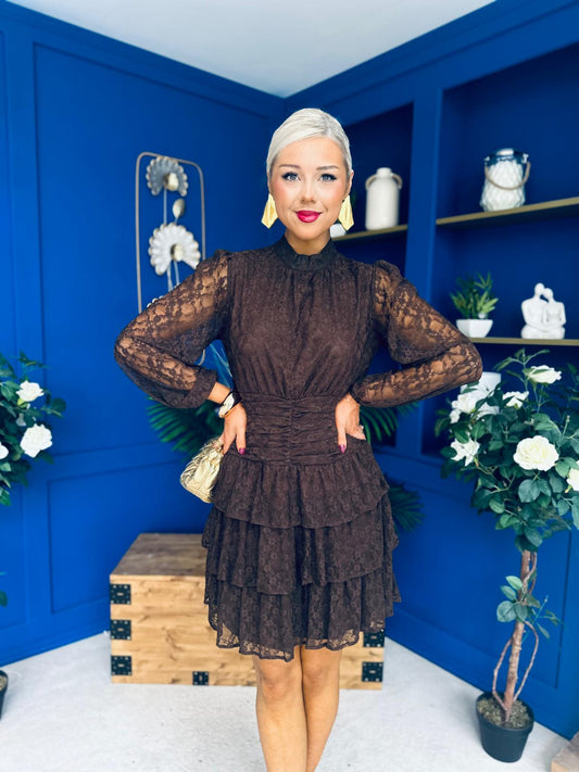 Sara Lace High Neck Mini Dress Coco