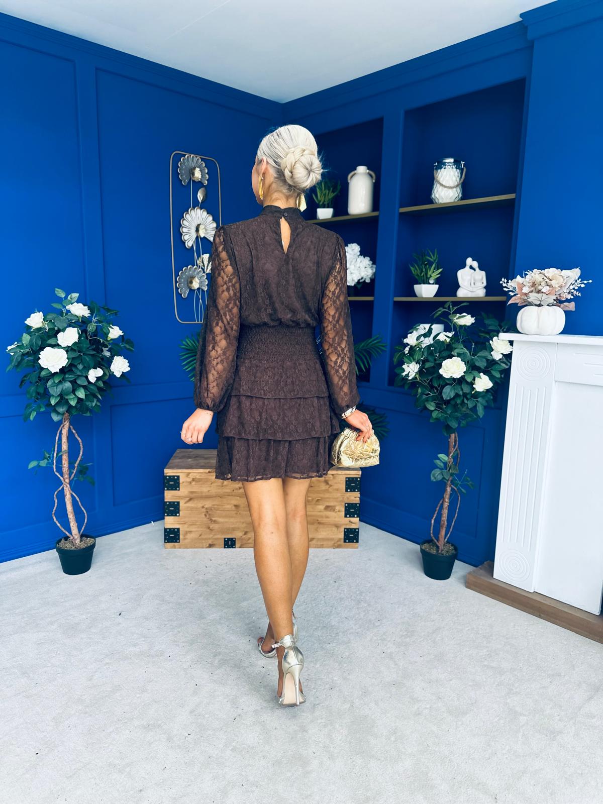 Sara Lace High Neck Mini Dress Coco