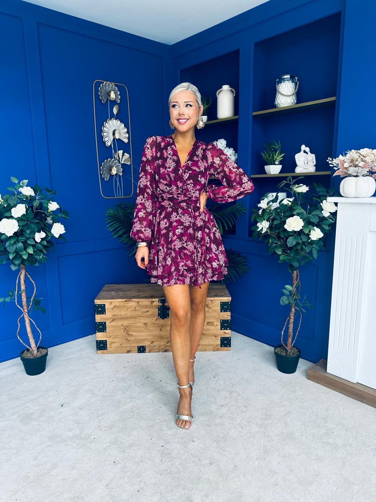 Melissa Banded Mini Dress Floral Violet