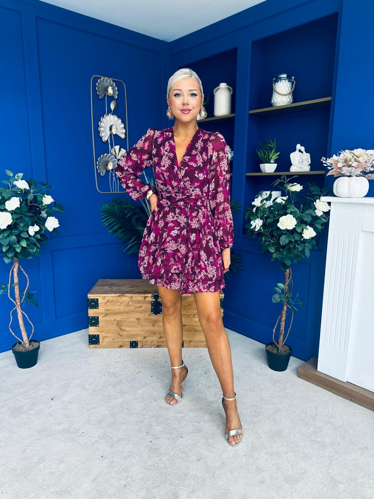 Melissa Banded Mini Dress Floral Violet