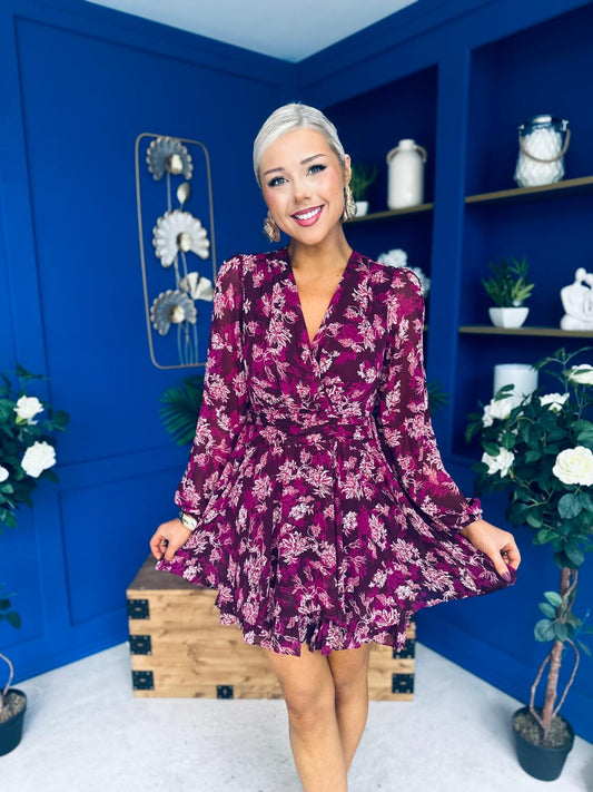 Melissa Banded Mini Dress Floral Violet