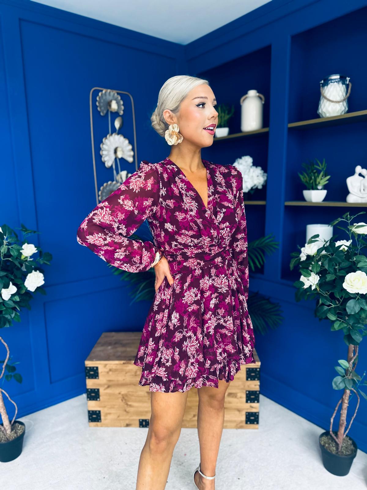 Melissa Banded Mini Dress Floral Violet