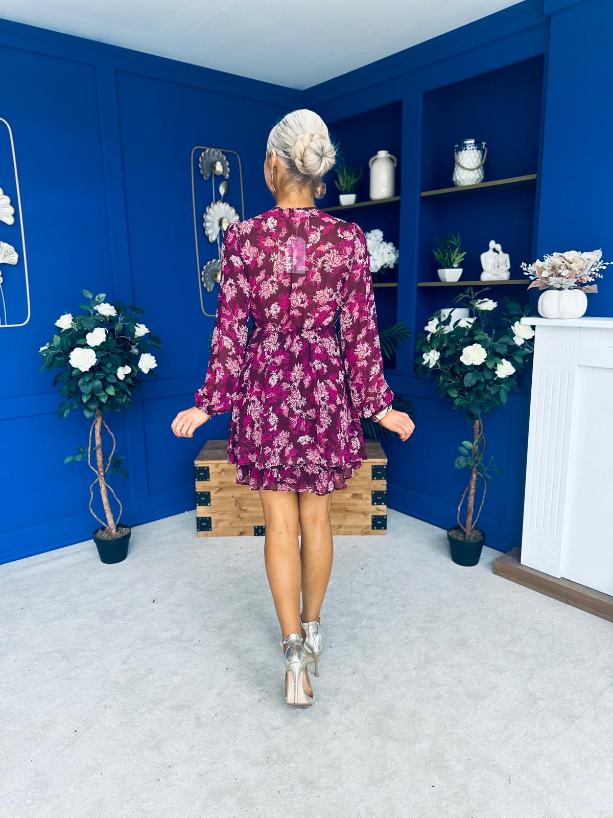 Melissa Banded Mini Dress Floral Violet