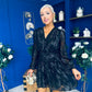 Helena Metallic Leaf Mini Dress Black