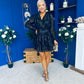 Helena Metallic Leaf Mini Dress Black