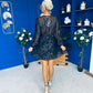 Helena Metallic Leaf Mini Dress Black