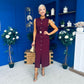 Sally Button Detail Midi Dress Burgundy