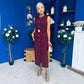 Sally Button Detail Midi Dress Burgundy