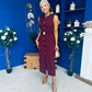 Sally Button Detail Midi Dress Burgundy