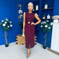 Sally Button Detail Midi Dress Burgundy