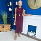 Sally Button Detail Midi Dress Burgundy