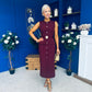 Sally Button Detail Midi Dress Burgundy