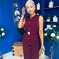Sally Button Detail Midi Dress Burgundy