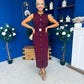 Sally Button Detail Midi Dress Burgundy