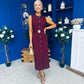 Sally Button Detail Midi Dress Burgundy