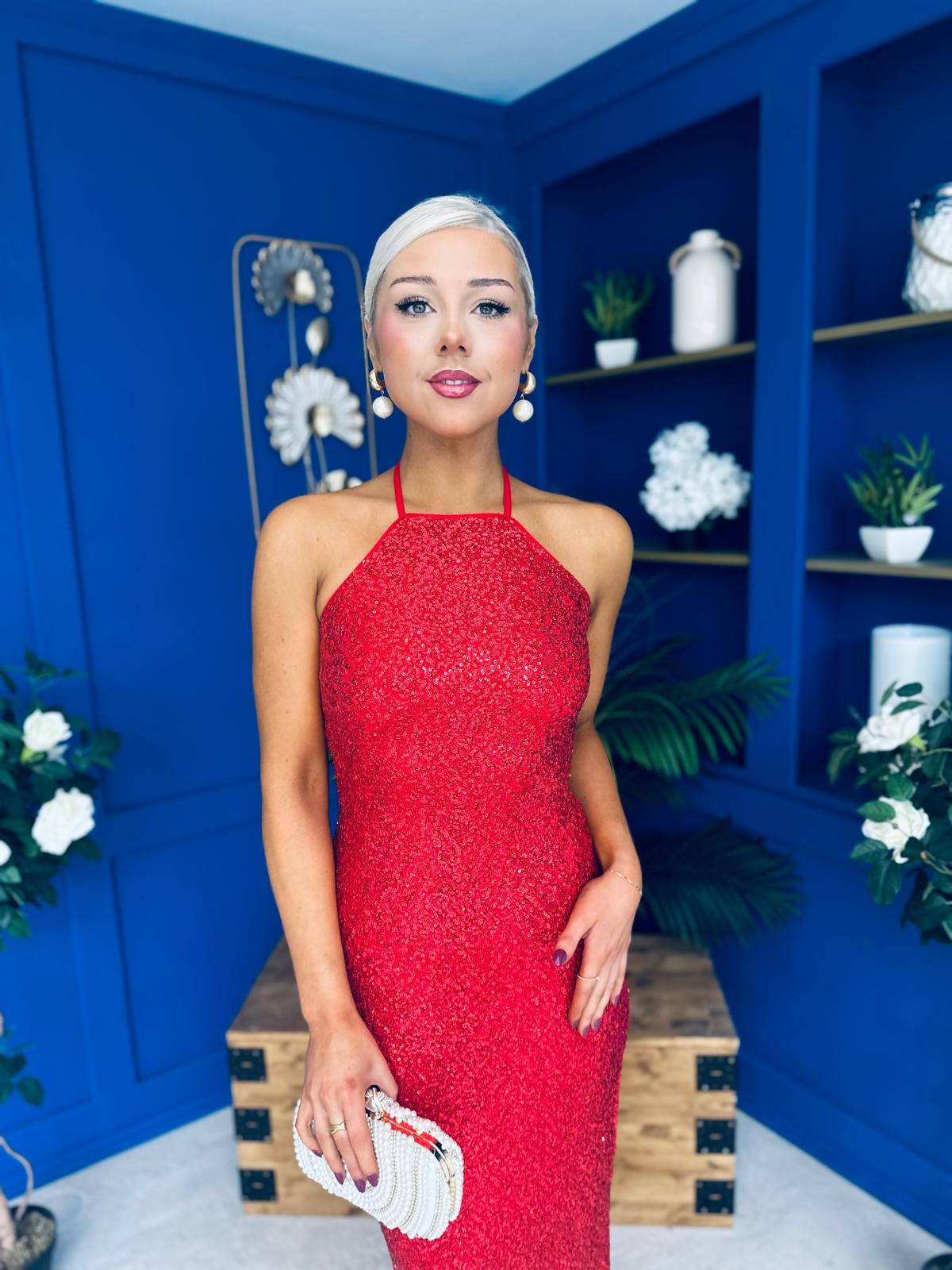 Aifric Sequin Slinky Dress Red
