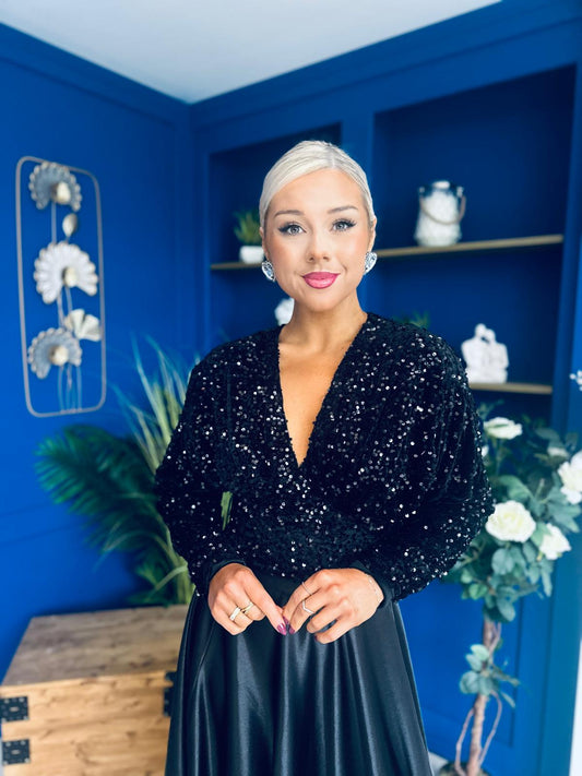 Stefy Detailed Sequin Top Black