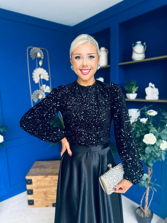 Janis Detailed Sequin Top Black
